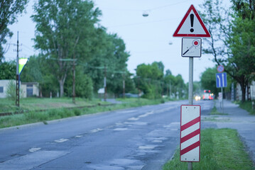 Train ahead road sign in hungary