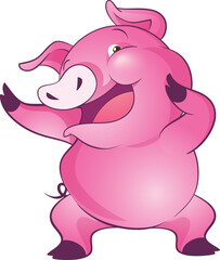 Fototapeta premium cute little pigs cheerful funny dance and many emotion acting