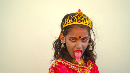 Durga Puja Look Photo-shoot based on agomoni Festival with ethnic look.like A face of Hindu goddess Durga.