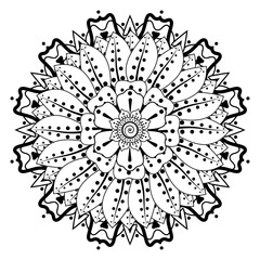 Circular pattern in form of mandala for Henna, Mehndi, tattoo, decoration. Decorative ornament in ethnic oriental style. Coloring book page.