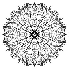 Obraz premium Circular pattern in form of mandala for Henna, Mehndi, tattoo, decoration. Decorative ornament in ethnic oriental style. Coloring book page.
