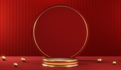 3D rendering of blank product background for cream cosmetics Modern red podium background