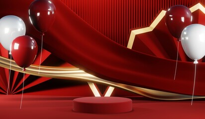 3D rendering of blank product background for cream cosmetics Modern red podium background