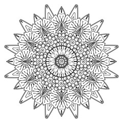 Circular pattern in form of mandala for Henna, Mehndi, tattoo, decoration. Decorative ornament in ethnic oriental style. Coloring book page.