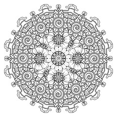 Circular pattern in form of mandala for Henna, Mehndi, tattoo, decoration. Decorative ornament in ethnic oriental style. Coloring book page.