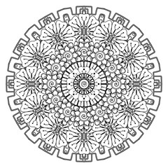 Circular pattern in form of mandala for Henna, Mehndi, tattoo, decoration. Decorative ornament in ethnic oriental style. Coloring book page.