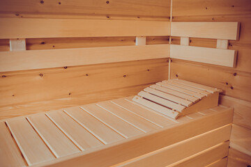 Sauna. Wooden Finnish sauna, empty steam room