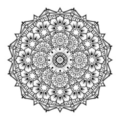 Circular pattern in form of mandala for Henna, Mehndi, tattoo, decoration. Decorative ornament in ethnic oriental style. Coloring book page.