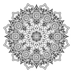 Circular pattern in form of mandala for Henna, Mehndi, tattoo, decoration. Decorative ornament in ethnic oriental style. Coloring book page.