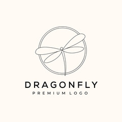 cute dragonfly line art logo vector minimalist illustration design, bug logo design