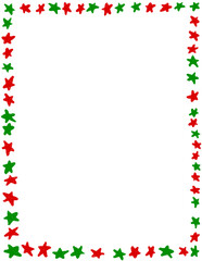 Hand drawn Christmas frame with red green traditional ornaments and empty copyspace. December winter xmas decoration border, season holiday decor edge design, simple minimalist style 