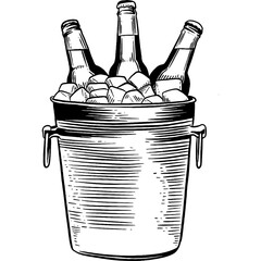 Hand drawn Beer Bottles in an Ice Bucket Sketch Illustration