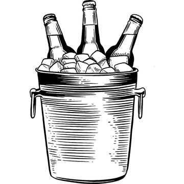 Hand drawn Beer Bottles in an Ice Bucket Sketch Illustration
