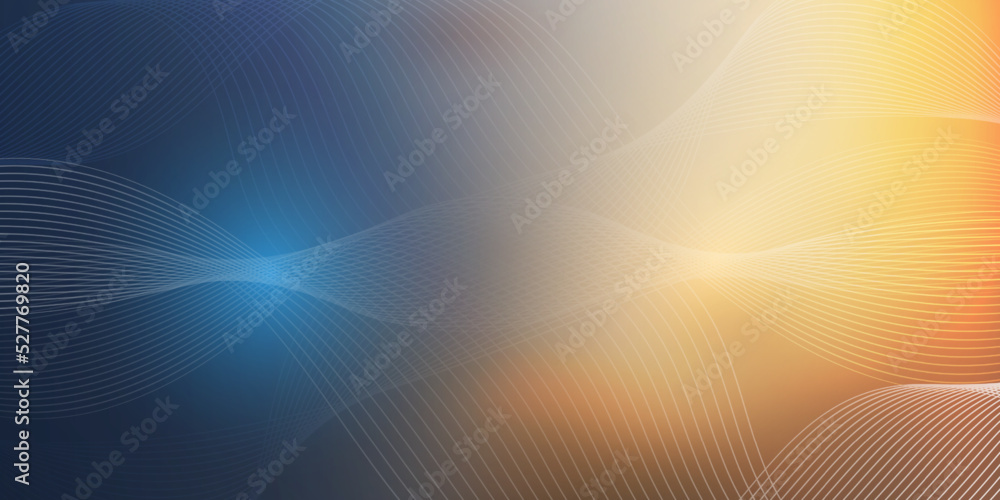 Poster blue and orange curving, wavy lines - digitally generated futuristic abstract 3d geometric gradient 