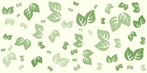 Pattern of Leaves of Different Sizes and Orientation, Colored in Shades of Green Background - Seasonal Wallpaper for Spring, Early Autumn - Vector Illustration