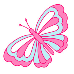 The illustration of colorful butterfly in blue and pink colors. Nostalgia for the 2000 years. Y2k style.