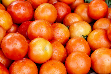 Group of tomatoes with water droplets on the surface