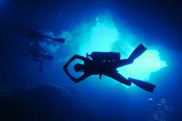 Obraz na płótnie Canvas Scuba diving at Blue Hole in Palau. Diving on the reefs of the Palau archipelago.