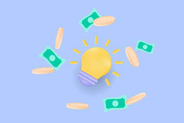 3d Light bulb like idea makes earning with illustration concept.