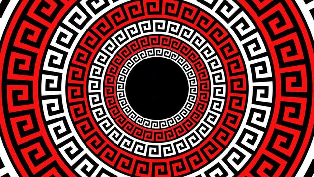 Red and white trendy greek meander pattern background animation in 4K 60 FPS.

