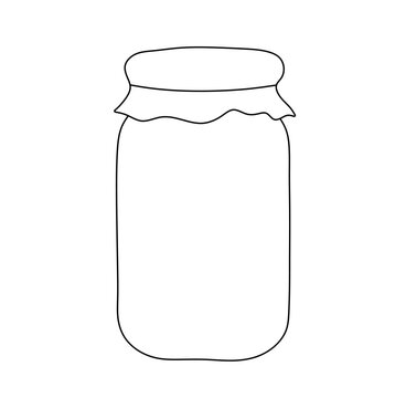 recommend clip art: Vector isolated one empty glass jar with cloth on top colorless black and white contour line drawing