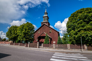 Fototapeta na wymiar Church Our Lady of the Rosary, Karsin, Pomeranian Voivodeship, Poland.