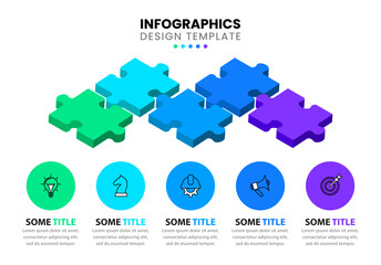 Infographic template. Puzzle with 5 steps and icons