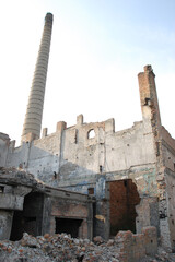 Destroyed brick walls of the factory.