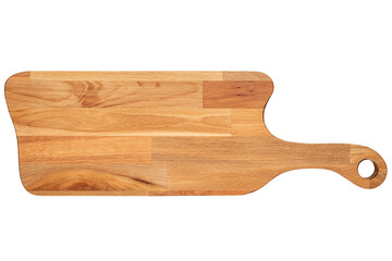 Wooden cutting board isolated on white background. Top view.