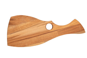 Wooden cutting board isolated on white background. Top view.