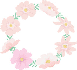 コスモスのリースフレームのイラスト ベクターデザイン