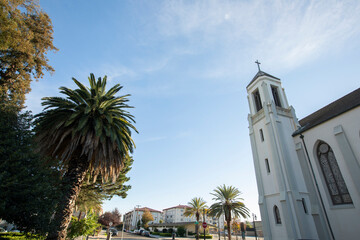 Late afternoon view of historic downtown San Leandro, California, USA. - obrazy, fototapety, plakaty