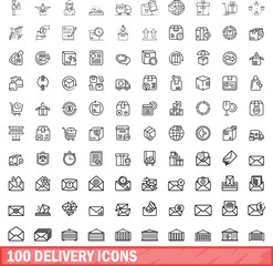100 delivery icons set. Outline illustration of 100 delivery icons vector set isolated on white background