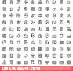 100 document icons set. Outline illustration of 100 document icons vector set isolated on white background