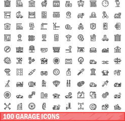 Fototapeta na wymiar 100 garage icons set. Outline illustration of 100 garage icons vector set isolated on white background