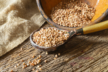 Buckwheat on an old wooden board