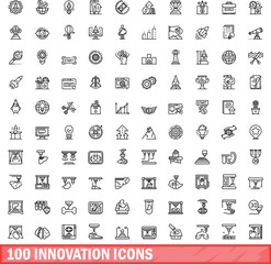 100 innovation icons set. Outline illustration of 100 innovation icons vector set isolated on white background