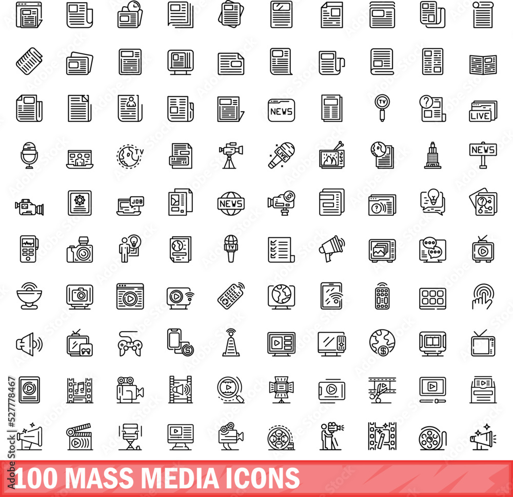 Canvas Prints 100 mass media icons set. Outline illustration of 100 mass media icons vector set isolated on white background - Canvas Prints