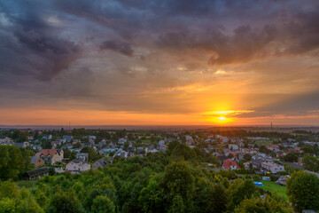 Panorama i zachód słońca widoczny z Zamku w Ogrodzieńcu - obrazy, fototapety, plakaty