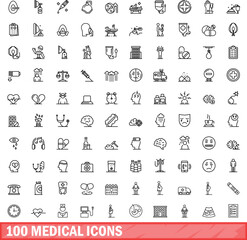 100 medical icons set. Outline illustration of 100 medical icons vector set isolated on white background