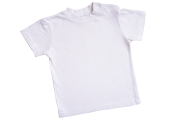 White children's t-shirt mockup for logo, text or design on wooden isolated png