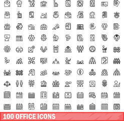 100 office icons set. Outline illustration of 100 office icons vector set isolated on white background