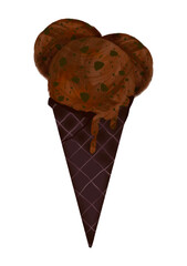 Chocolates ice cream cone watercolor illustration