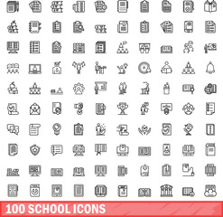 100 school icons set. Outline illustration of 100 school icons vector set isolated on white background