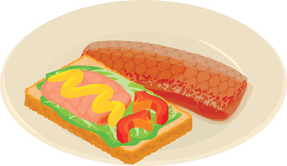 Traditional food icon isometric vector. Sandwich with sausage, vegetable and fish. Belgian traditional cuisine