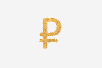Russian Ruble sign made of golden glitter