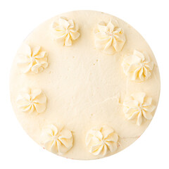 Top view on red velvet sponge cake with a cheese cream