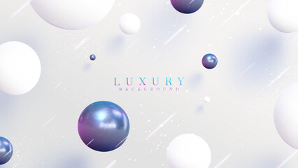 White luxury background with rainbow ball decoration and sparkling light effect elements.