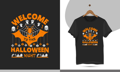 Welcome Halloween - Typography T-shirt Design Vector Template. Halloween Vector design. Halloween Illustration T-shirt Design For Your Business. Halloween T-shirt Design.
