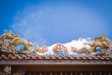 chinese dragon statue on roof in China town in Yokohama,Japan